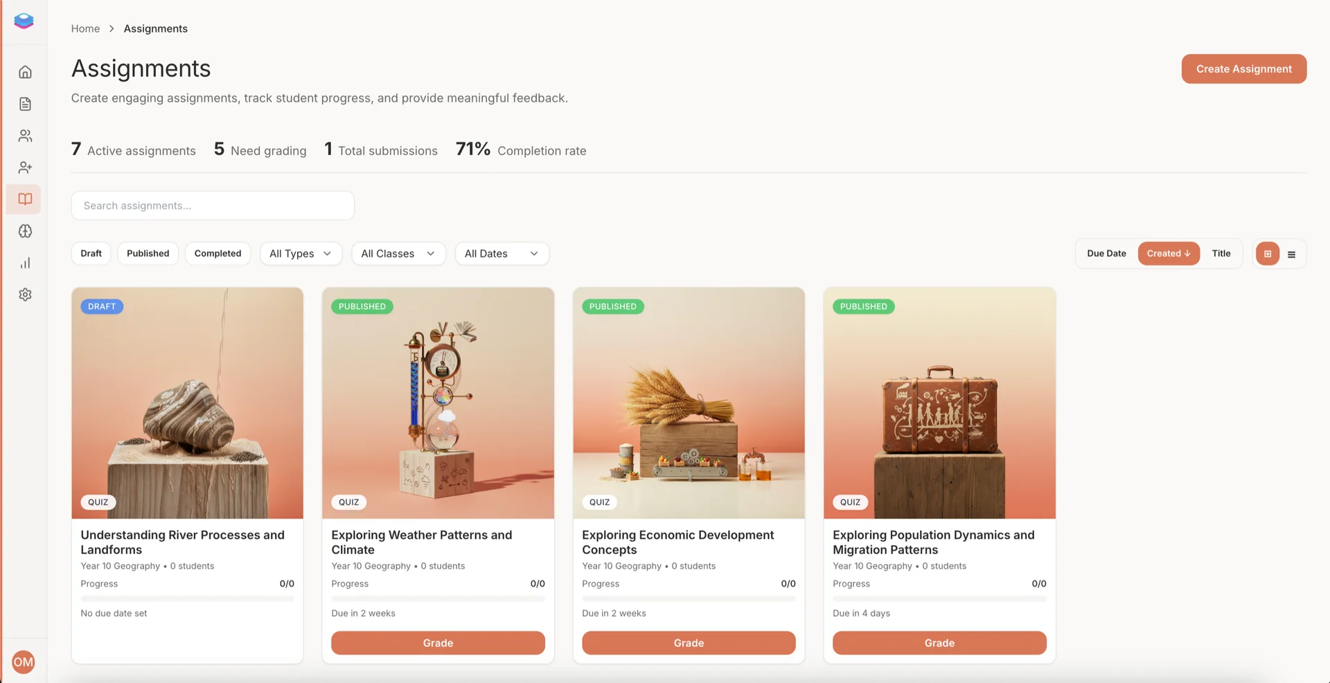 Dolly dashboard showing GCSE-aligned assessment creation and AI grading